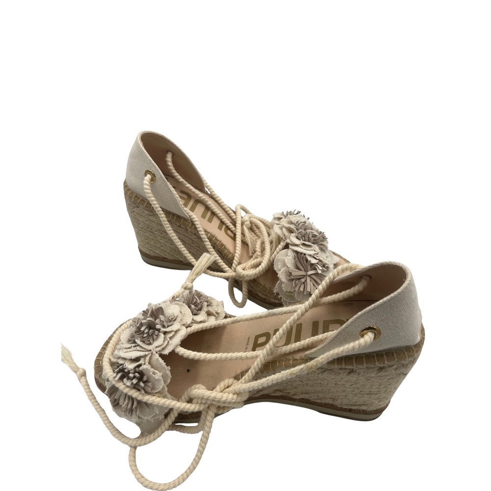 Kanna Floral Applique Lace Up Espadrille Wedge Sandals Off White Size 39 JHJNTV - Picture 3 of 5